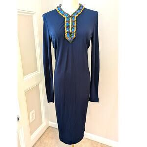 Tory Burch Sabina Long Sleeve Embellished Jersey Dress